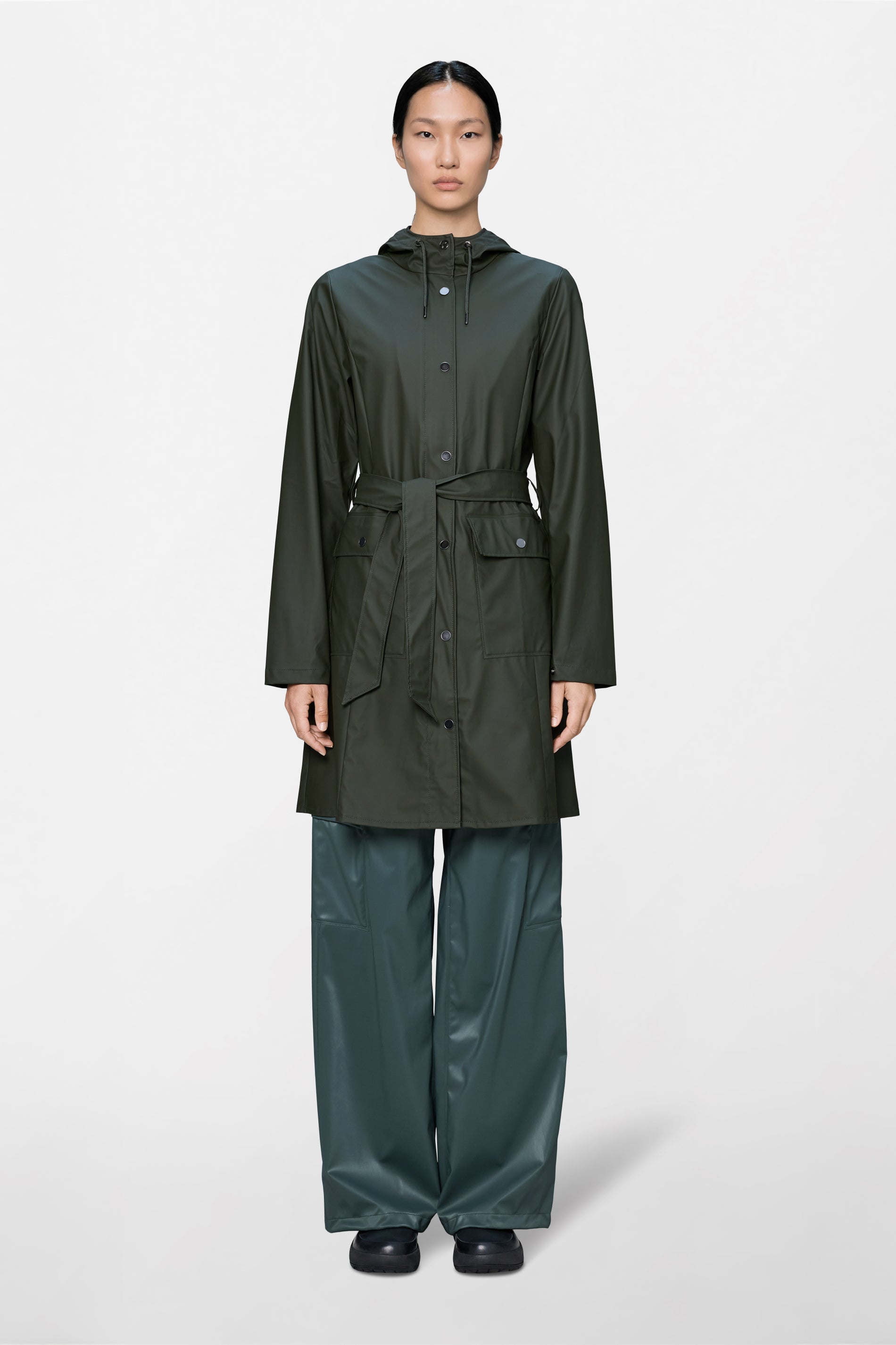 RAINS Curve Long Jacket
 Green Jacket