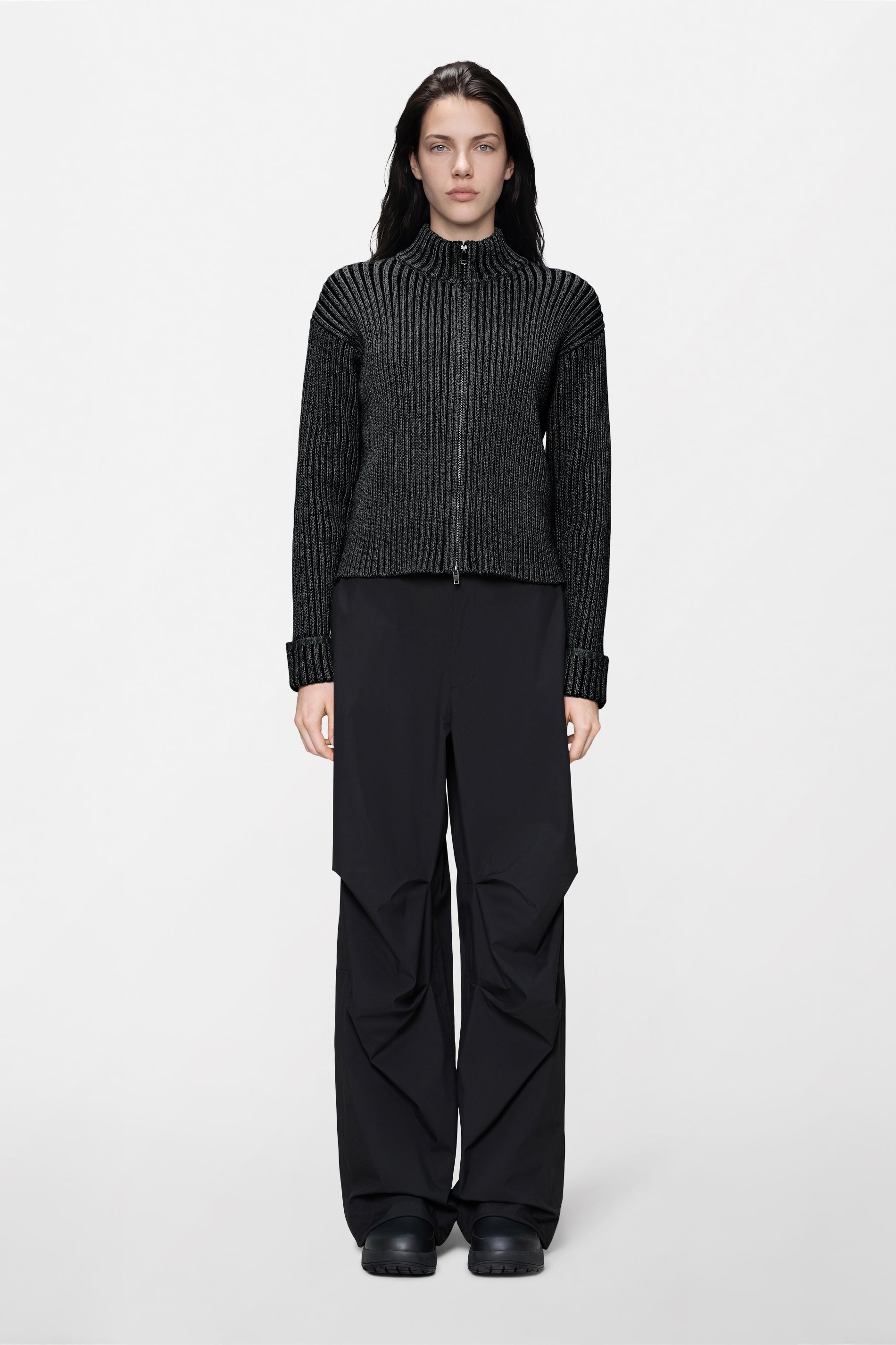 RAINS Sapa Knit W Zip Cardigan Dark Grey / Black Long Sleeve